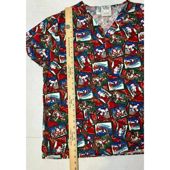 Crest Cottons Christmas Santa‎ Reindeer Short Sleeve Scrub Top Women's XL - Picture 4 of 7